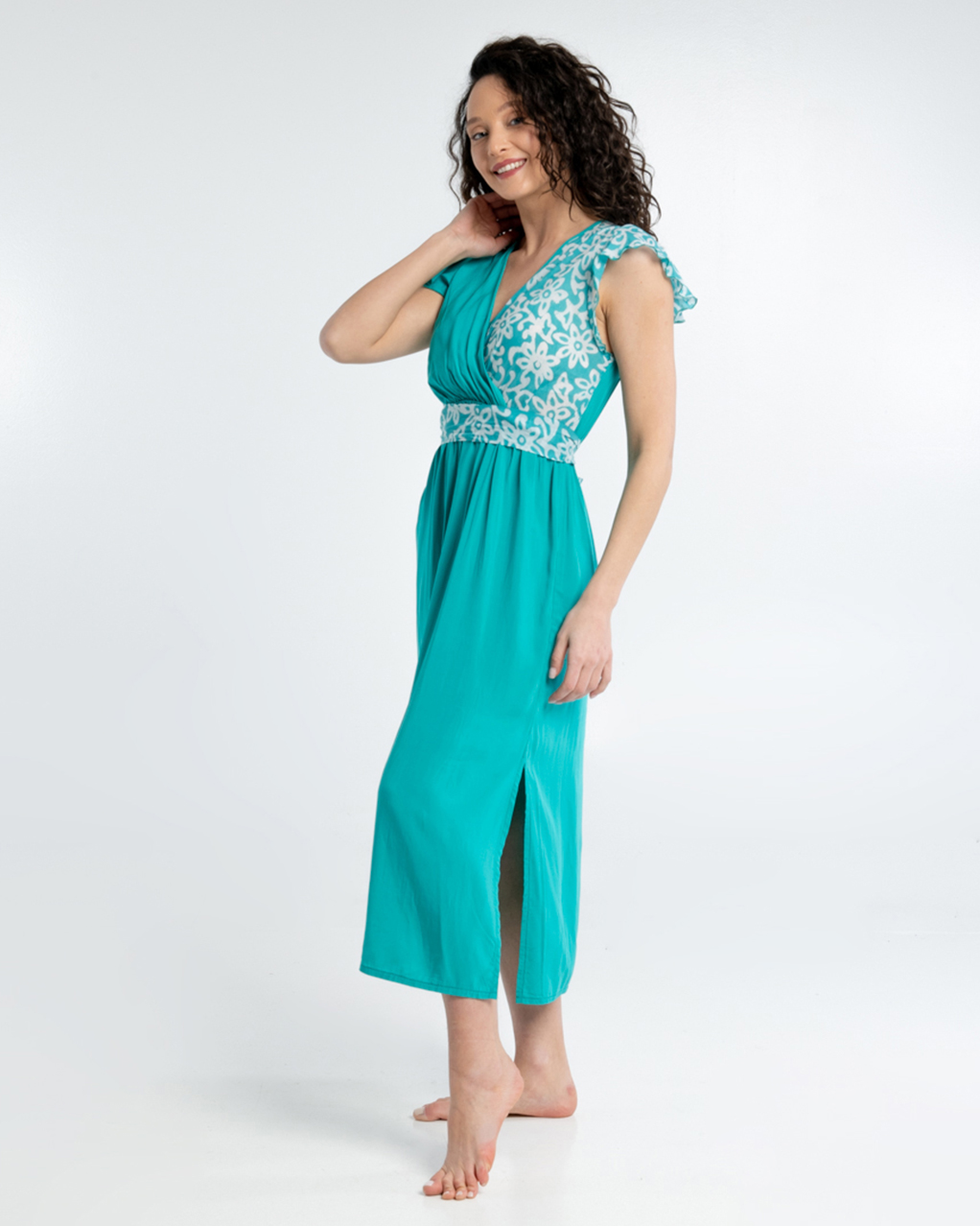 Turquoise flower κρουαζέ φόρεμα